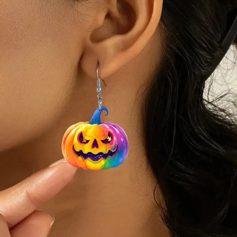 NWT! Really Cool Colorful Lisa Frank Style Jack o’ Lantern Pierced Earrings!